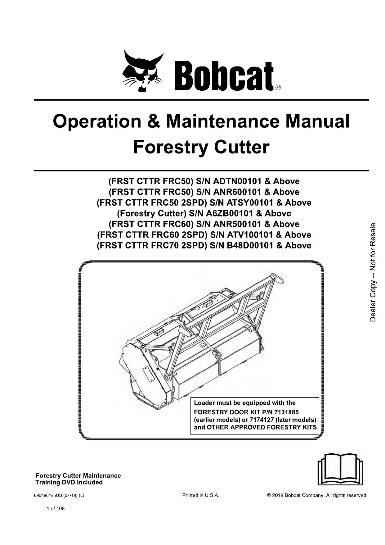 Forestry Cutter Operation & Maintenance Manual Bobcat